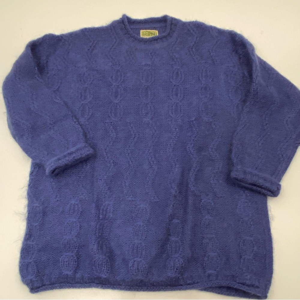 Esprit Vintage Fuzzy Mohair Dark Purple Blue Cable Knit Sweater